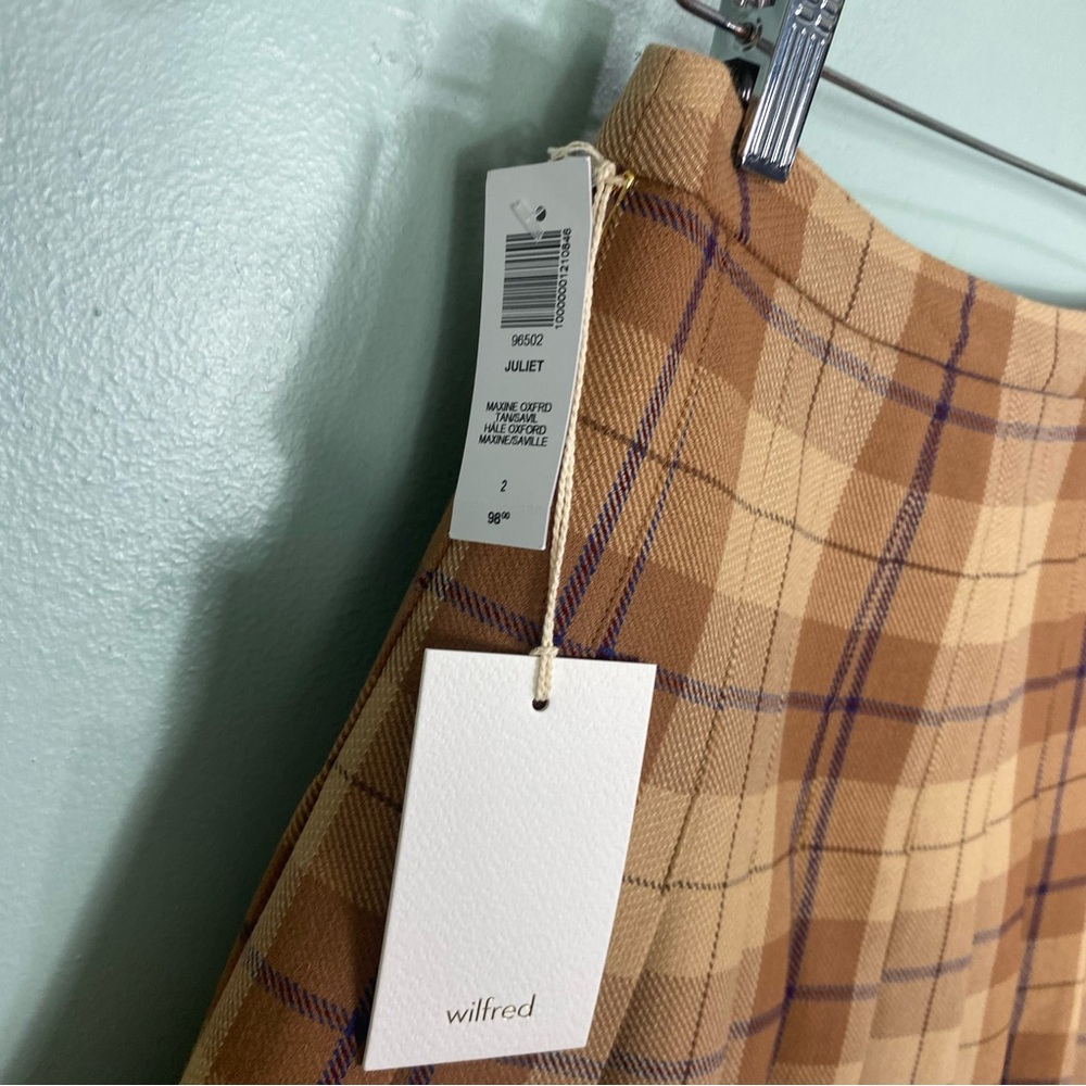 Aritzia Wilfred Juliet Wool Blend Brown Plaid Academia Skirt Pleated Sz 2 - Picture 2 of 5